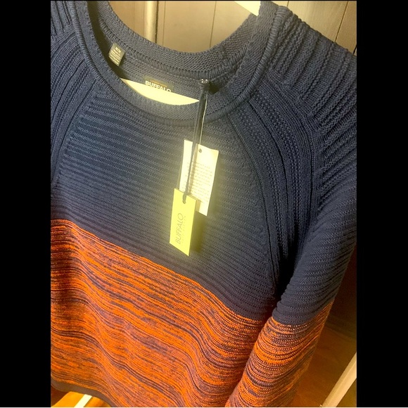 NWT Men’s BUFFALO - DAVID BRITTON Textured Sweater in Navy / Heathered Orange, M - Picture 4 of 6
